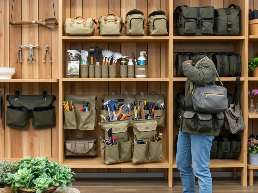 Rooftop garden with terracotta pots and tools