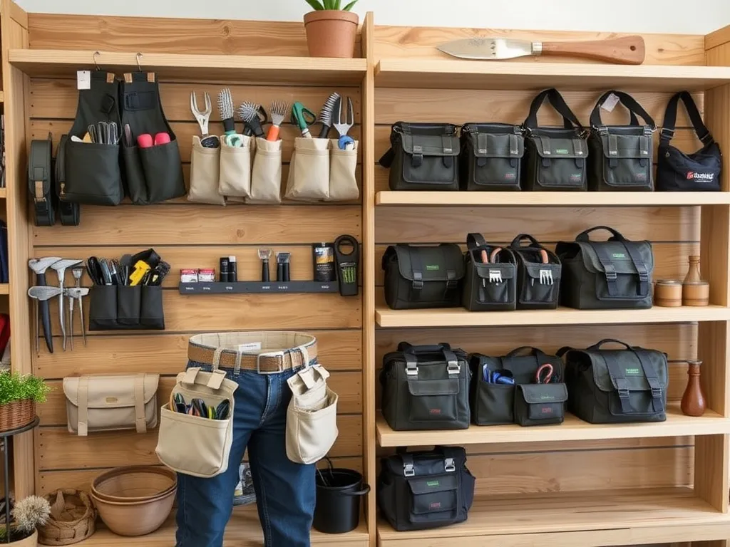 Worker wearing a dirty canvas apron planting seeds